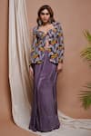 Shop_Ahi Clothing_Purple Natural Crepe Embroidery Foliage Blossom Print Coat With Draped Skirt_Online_at_Aza_Fashions