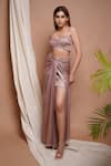 Buy_Ahi Clothing_Pink Imported Shimmer Lycra Solid Lapel Collar Coat Draped Slit Skirt Set_Online_at_Aza_Fashions