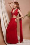 Buy_Ahi Clothing_Red Heavy Crepe Embroidery Moti 3d Rafflesia Bloom Pre-draped Saree With Blouse_Online_at_Aza_Fashions