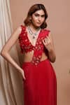 Shop_Ahi Clothing_Red Heavy Crepe Embroidery Moti 3d Rafflesia Bloom Pre-draped Saree With Blouse_Online_at_Aza_Fashions