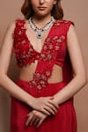 Ahi Clothing_Red Heavy Crepe Embroidery Moti 3d Rafflesia Bloom Pre-draped Saree With Blouse_at_Aza_Fashions