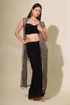 Buy_Tamaraa By Tahani_Black Georgette Hand Embroidered Sequin Zaina Draped Dhoti Skirt Set With Jacket_at_Aza_Fashions