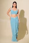 Tamaraa By Tahani_Blue Georgette Hand Embroidered Aasmani Draped Dhoti Skirt Set With Jacket_Online_at_Aza_Fashions