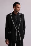 Countrymade_Black Linen Crochet Edged Blazer _Online_at_Aza_Fashions