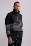 Countrymade_Black Linen Embroidery Topography Bomber Jacket _Online_at_Aza_Fashions