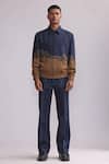 Buy_Countrymade_Blue Herringbone Patchwork Linen Gradient Jacket _at_Aza_Fashions