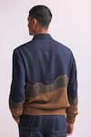 Countrymade_Blue Herringbone Patchwork Linen Gradient Jacket _Online_at_Aza_Fashions