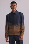 Buy_Countrymade_Blue Herringbone Patchwork Linen Gradient Jacket _Online_at_Aza_Fashions