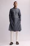 Buy_Countrymade_Grey Chanderi, Cotton Embroidery Asemic Kurta With Pant _at_Aza_Fashions
