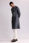 Countrymade_Grey Chanderi, Cotton Embroidery Asemic Kurta With Pant _Online_at_Aza_Fashions