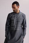 Shop_Countrymade_Grey Chanderi, Cotton Embroidery Asemic Kurta With Pant _Online_at_Aza_Fashions