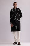 Buy_Countrymade_Black Chanderi Embroidered Thread Contour Line Kurta With Pant_at_Aza_Fashions