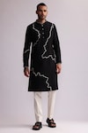 Shop_Countrymade_Black Chanderi Embroidered Thread Contour Line Kurta With Pant _Online_at_Aza_Fashions