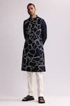 Countrymade_Blue Chanderi, Cotton Embroidery Normandy Kurta With Pant _Online_at_Aza_Fashions