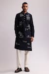 Buy_Countrymade_Blue Chanderi Embroidery Asemic Threadwork Kurta With Pant _at_Aza_Fashions