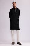 Buy_Countrymade_Black Chanderi Embroidery Contour Line Pintuck Kurta With Pant _at_Aza_Fashions