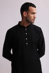 Countrymade_Black Chanderi Embroidery Contour Line Pintuck Kurta With Pant _Online_at_Aza_Fashions