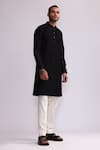 Buy_Countrymade_Black Chanderi Embroidery Contour Line Pintuck Kurta With Pant _Online_at_Aza_Fashions