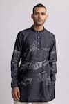 Countrymade_Black Silk Printed Abstract Dunkirk Short Kurta _Online_at_Aza_Fashions