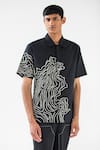 Shop_Countrymade_Black Linen Embroidered Thread Balkan Shirt_at_Aza_Fashions