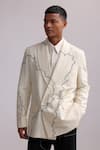 Countrymade_White Matka Silk Embroidered Thread Harbour Contour Line Single Breasted Blazer _Online_at_Aza_Fashions