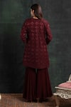 Shikha and Srishti Design_Maroon Crepe Embroidered Cutdana Round Jacket Sharara Set  _Online_at_Aza_Fashions