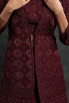 Shop_Shikha and Srishti Design_Maroon Crepe Embroidered Cutdana Round Jacket Sharara Set  _at_Aza_Fashions