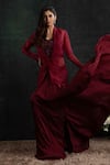 Buy_Shikha and Srishti Design_Maroon Crepe Embroidered Cutdana Sweetheart Jacket Skirt Set _at_Aza_Fashions