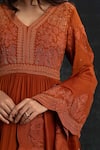 Buy_Shikha and Srishti Design_Orange Crepe Embroidered Dori V Neck Anarkali With Dupatta _Online_at_Aza_Fashions