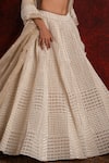 Shop_Shikha and Srishti Design_Ivory Crepe Embroidered Sequins Leaf Neck Blouse And Lehenga Set _Online_at_Aza_Fashions