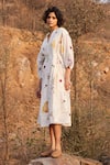 Kharakapas_Off White Cotton Mul Printed Floral Band V Aangan Dress  _at_Aza_Fashions