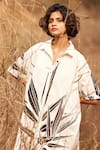 Shop_Kharakapas_Off White Cotton Mul Printed Leaf Collar Eclat Shirt Dress  _Online_at_Aza_Fashions