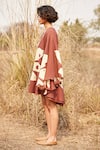 Buy_Kharakapas_Brown Cotton Printed Floral Glass Neck Groove Dress  _Online_at_Aza_Fashions