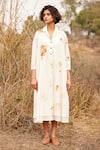 Kharakapas_Off White Cotton Mul Printed Floral French Hydrangea Shirt Dress  _Online_at_Aza_Fashions