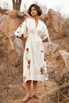 Buy_Kharakapas_Off White Cotton Mul Printed Splatter Notched Bahariya Dress  _at_Aza_Fashions