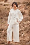 Buy_Kharakapas_Off White Linen Solid Collar Heer Shirt And Pant Co-ord Set _at_Aza_Fashions