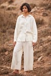 Shop_Kharakapas_Off White Linen Solid Collar Heer Shirt And Pant Co-ord Set _at_Aza_Fashions