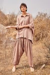 Kharakapas_Brown Linen Solid Collar Dune Shirt And Salwar Pant Co-ord Set  _at_Aza_Fashions