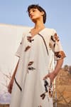 Buy_Kharakapas_Off White Cotton Mul Printed Abstract Bird V Neck Ghironi Jumpsuit  _Online_at_Aza_Fashions