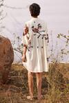 Shop_Kharakapas_Off White Cotton Mul Printed Abstract Bird Panchi Shirt Dress  _at_Aza_Fashions