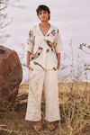 Buy_Kharakapas_Off White Cotton Mul Printed Bird Notched Chidiya Shirt And Pant Set  _at_Aza_Fashions