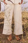 Kharakapas_Off White Cotton Mul Printed Bird Notched Chidiya Shirt And Pant Set  _Online_at_Aza_Fashions