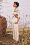 Buy_Kharakapas_Off White Cotton Mul Printed Bird Notched Chidiya Shirt And Pant Set  _Online_at_Aza_Fashions