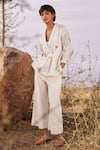 Buy_Kharakapas_Off White Cotton Mul Printed Floral Notched Ruyi Shirt And Pant Set  _at_Aza_Fashions