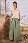 Buy_Kharakapas_Green Cotton Plain Flared Pant  _at_Aza_Fashions