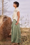 Shop_Kharakapas_Green Cotton Plain Flared Pant  _at_Aza_Fashions