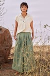 Kharakapas_Green Cotton Plain Flared Pant  _Online_at_Aza_Fashions