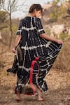 Shop_Kharakapas_Black Cotton Mul Shibori Leaf Neck Kala Shahad Pattern Dress _at_Aza_Fashions