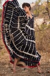 Shop_Kharakapas_Black Cotton Mul Shibori Leaf Neck Kala Shahad Pattern Dress  _Online_at_Aza_Fashions