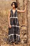 Buy_Kharakapas_Black Cotton Mul Shibori V Neck Forest Pattern Jumpsuit  _at_Aza_Fashions